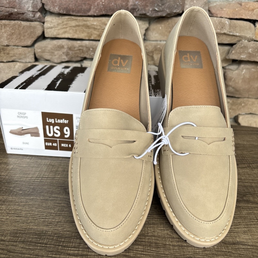 dv by Dolce Vita "Crisp" Classic Penny Loafer/Lug Sole Block Heel (Dune/Tan) NEW